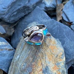 New! Sterling Silver Sedona Amethyst and Opal Ring